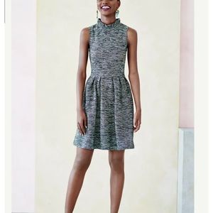 Ganni for Anthropologie Blue & Black Tweed Pinnacle Fit N Flare Dress Medium